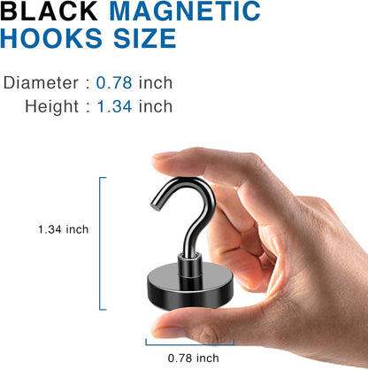 LOVIMAG Magnetic Hooks for Cruise Cabins, 40lbs Black Magnetic Hooks for Classroom, Strong Magnets with Hooks for Hanging, Neodymium Magnet Hooks for Fridge, Ceiling, Locker, Camper, Travel-25 Pcs