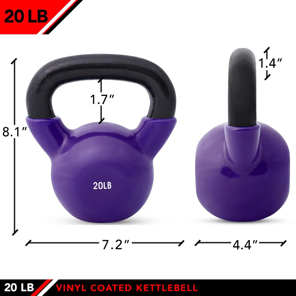JFIT Kettlebell Weights Vinyl Coated Iron - 12 Size Options, 5lbs-50lbs - Coated for Floor and Equipment Protection, Noise Reduction, Ballistic, Core, Weight Training
