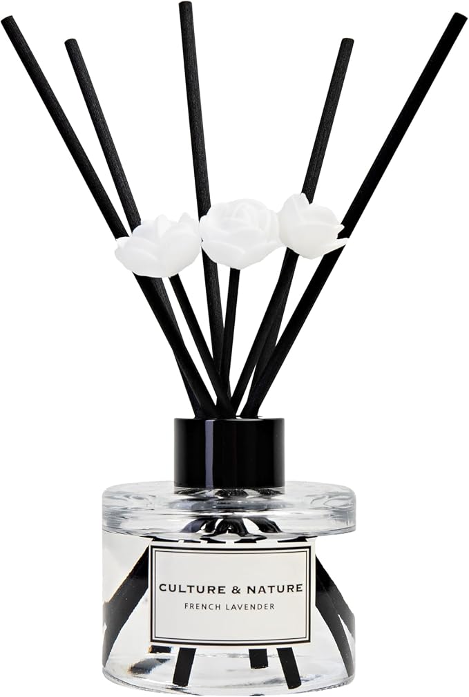 CULTURE & NATURE Reed Diffuser Set 4oz (120ml) French Lavender Scented Diffuser with Sticks Home Fragrance Reed Diffuser for Bathroom Shelf Decor