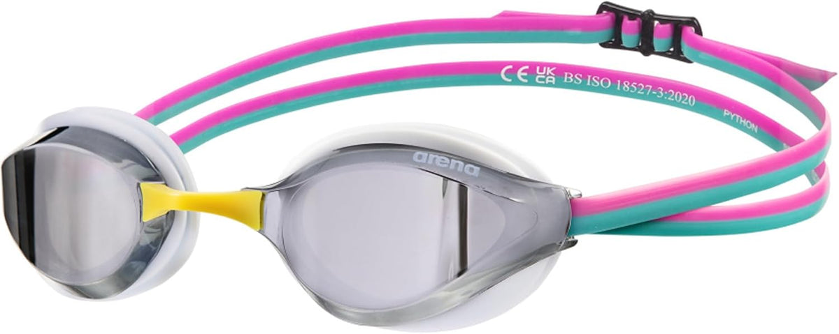 ARENA Unisex Python Racing Swim Goggles for Men and Women Anti-Fog No Leak Max Comfort Dual Strap, Mirror/Non-Mirror Lens