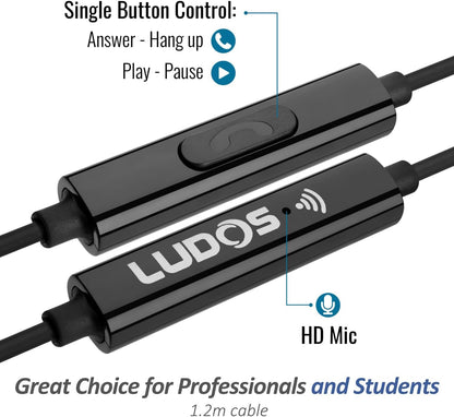 LUDOS Clamor USB C Headphones for iPhone 17 16 15 Pro Max Plus Air iPad Pro, 5 Years Warranty, USB-C Earbuds for Samsung Galaxy S24 S23 Ultra S22 S21 FE S20 A55 A54 A53, USB Type C Earphones - Black