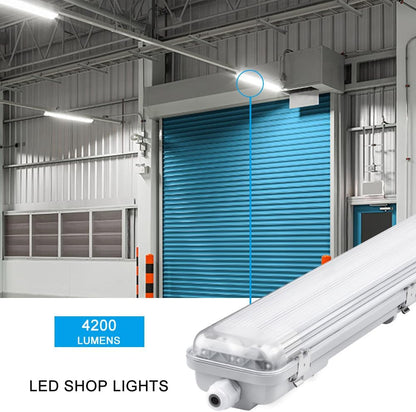 4FT Vapor Tight LED Light Fixture 4200LM 48W, 6500K Bright White IP65 Waterproof for Warehosue, Factory, Workshop, Garage, Car Wash，Indoor/Outdoor Ceiling Lights (8-Pack)