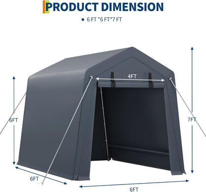 6x6 Ft Carport Heavy Duty Tent with Roll-Up Windows, Portable Garage with Removable Sidewalls & Doors, Car Canopy All-Season Tarp for Car Boat Truck Motorcycle, Grey