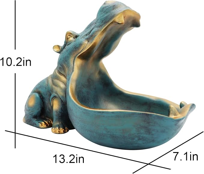 aboxoo Hippo Statue,Large Hippopotamus Figurine Home Sculpture with Resin, Hippo Candy Jar, Candy Dish Bowl for Office Desk, Key Bowl for Entryway Table,Container Storage Art Decor Box(Dark Blue)