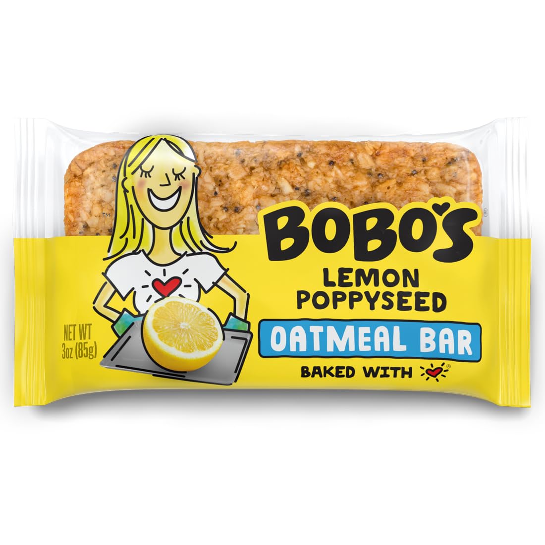 Bobo's Oatmeal Bars, Lemon Poppyseed, Gluten Free Vegan Whole Grain Oat Bars, Pack of 12