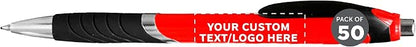 DISCOUNT PROMOS Ballpoint Pens With Rubber Grip - 50 pack - Customizable Text, Logo - Black Ink Ball Point Pen with Soft Touch Plastic - Red