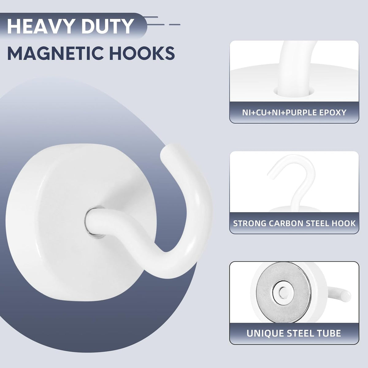 Neosmuk Magnetic Hooks, Cruise Ship Essentials, 40lb+ Heavy Duty Magnetic Hooks for Cruise Cabins, Refrigerator, Grill, Hanging, and Travel | Extra Strong Must-Haves Magnet Hook,White,Pack of 10