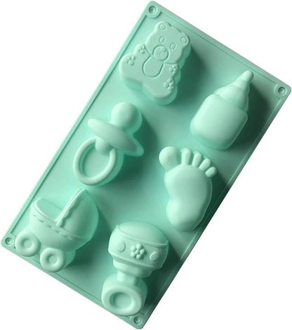 Joyeee 1Pcs Baby Shower Theme Silicone Mold, Little Feet Bear Baby Carriages Baby Pacifier Fondant Mold for Sugarcraft, Cupcake, Ice Cube, Pastry, Polymer Clay, Soap, Wax Melt Making, Cake Decoration