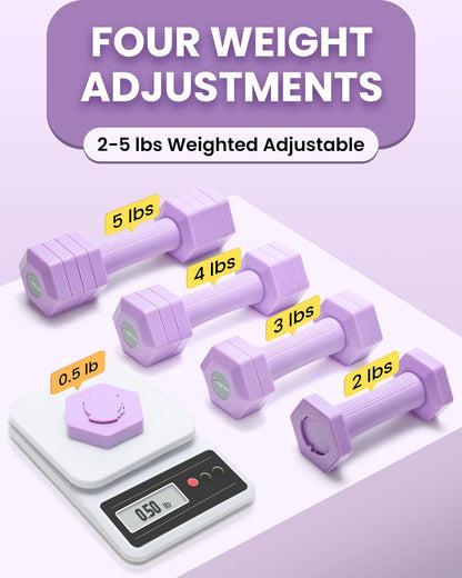 Adjustable Dumbbells Set, 4 in 1 Hand Weights Set for Women Men 10 LB/ 12 LB Dumbbell Pair Each 2lbs 3lbs 4lbs 5lbs Weights Dumbbells Set with TPU Soft Rubber Handle for Home Gym Exercise Fitness
