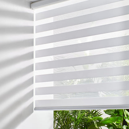Persilux Cordless Zebra Roller Window Shades Free-Stop Roller Blinds (46" W X 47" H, White) Light Control for Day and Night, Light Filtering Sheer Roler Shades for Windows, Easy to Install