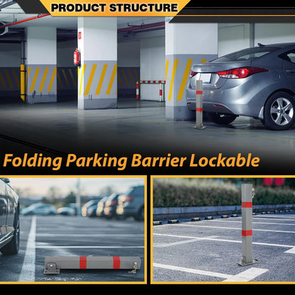 Folding Parking Barrier Lockable Car Bollard Driveway Safety Security Post