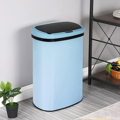 13 Gallon 50 Liter Garbage Can Kitchen Trash Can with Lid Automatic Sensor Touch Free Stainless Steel Waste Bin for Bathroom Bedroom Home Office (Blue)