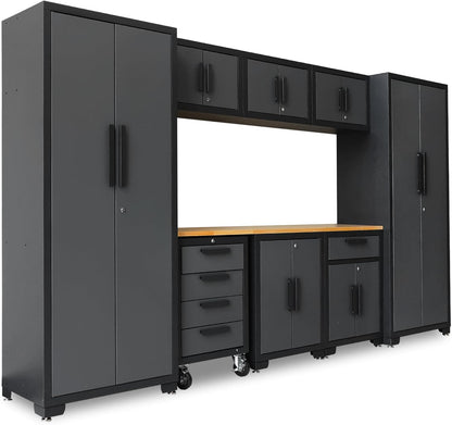 Torin Garage Cabinets Storage System, 9 Piece Included Steel Drawers Rolling Chest,Locked Storage Cabinet, Perfect for Organizing Garage and Tools, Black/Grey