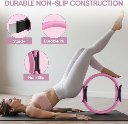Home Pilates Kit for Women Pilates Equipment Ring and Ball Set Magic Circle Hoop with 5 Resistance Bands Compact Toning Fitness Essentials Starter Set Accessories