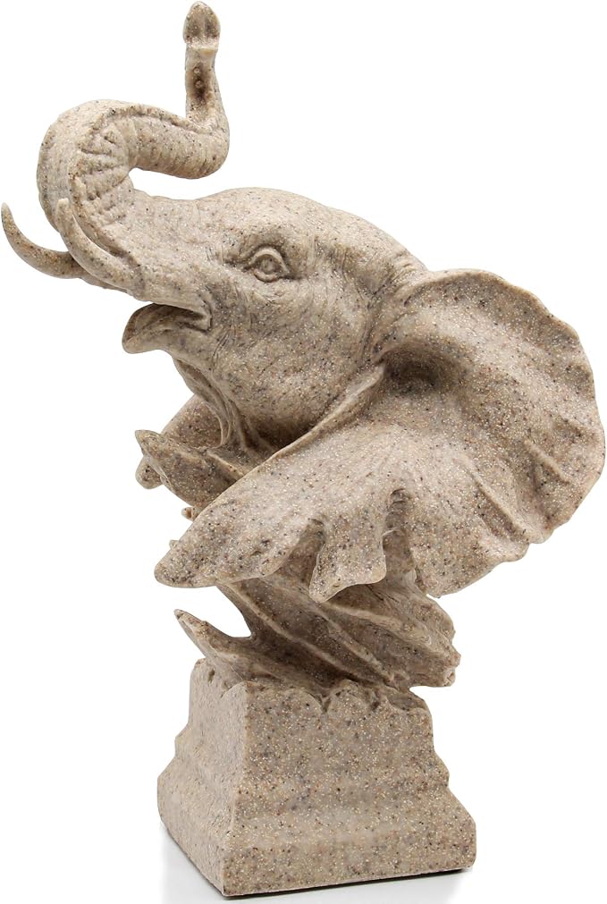 H&W Sandstone Elephant - Statue Decoration for Home/Study/Living Room, Great Collectible Figurines, Best Gift for The Man, Sandstone Color