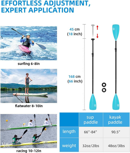 OCEANBROAD SUP Paddle - Adjustable Stand-Up Paddle for Paddleboard Kayak, Adjustable Aluminum Alloy Shaft with Reinforced Nylon Blades