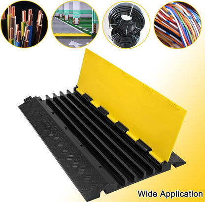 CXRCY 5 Channel Cable Protectors Ramp, 2Pack Cable Ramps,18000lbs Capacity Heavy Duty Rubber Driveway Traffic Speed Bumps Hose Cord Cable Protector Ramp for Wire/Hose/Pipe Hider
