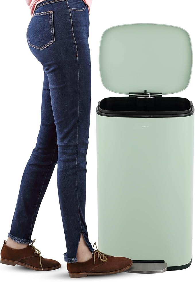 happimess HPM1011H Curtis 8-Gallon Step-Open Trash Can, Fingerprint Resistant, Modern, Minimalistic for Home, Kitchen, Laundry Room, Office, Bedroom, Bathroom, Pistachio Gelato