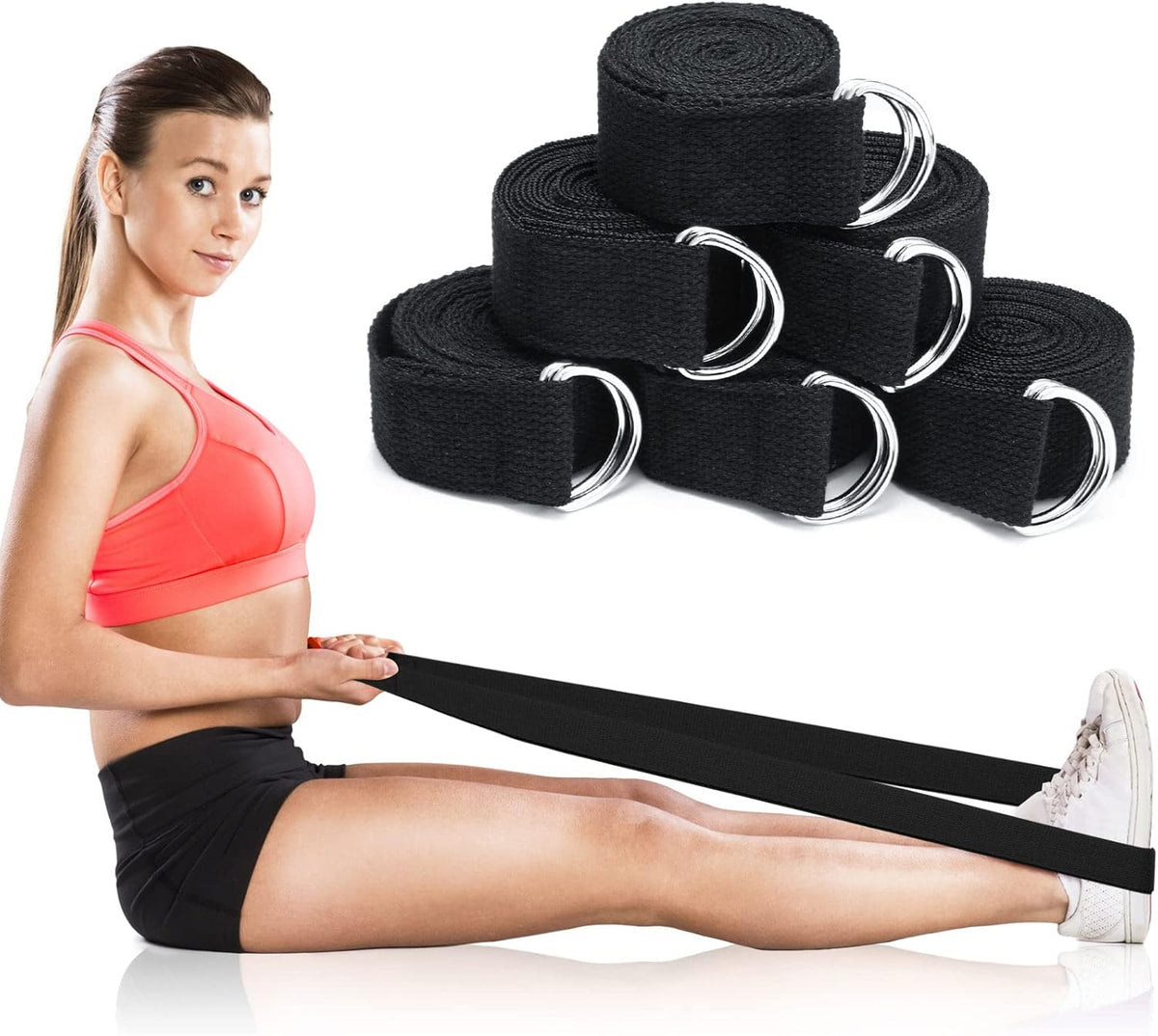 Leyndo 24 Pieces Yoga Strap Stretching Pilates Exercise Adjustable Straps 6 ft Non Elastic Yoga Belt with Adjustable D Ring Buckle for Pilates Gym Workouts Fitness
