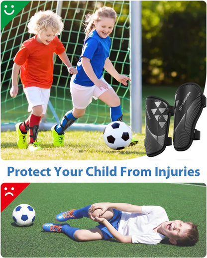 Shin Guards Soccer Kids Youth, CE Certified Airsfish Shin Guard Protection Gear for 2-18 Years Old Boys Girls Teenagers High Impact Resistant Breathable Comfortable 1 Pair 4 Sizes
