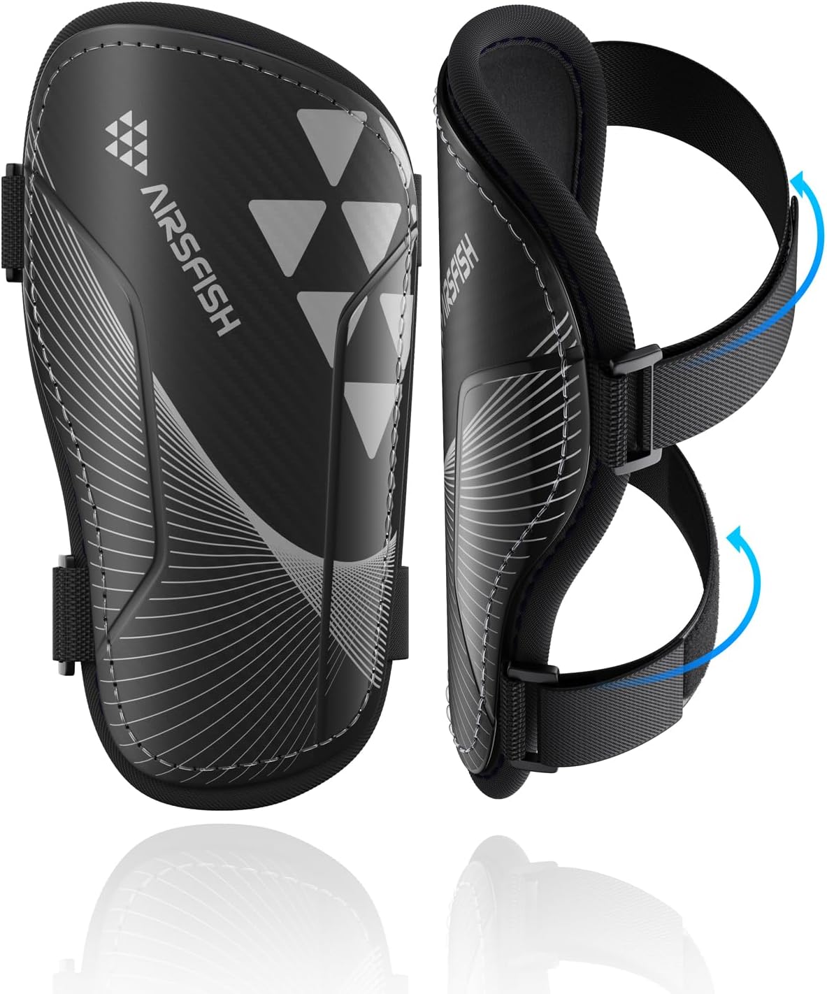 Shin Guards Soccer Kids Youth, CE Certified Airsfish Shin Guard Protection Gear for 2-18 Years Old Boys Girls Teenagers High Impact Resistant Breathable Comfortable 1 Pair 4 Sizes