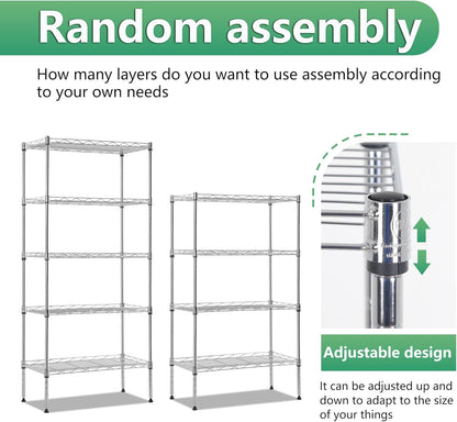 BestOffice Garage Shelving 5 Tier Metal Storage Shelves 750lbs Weight Capacity Heavy Duty Wire Shelving NSF Certified Utility Shelves with Leveling Feet for Garage Home Office, Chrome