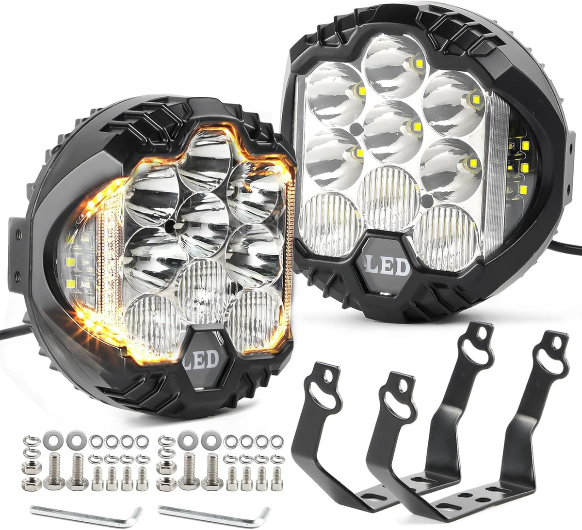 LIGBT 2PCS 5 Inch Round LED Offroad Light with DRL 90W LED Light Pods 270° Wide Range Super Bright White Side Shooter for Pickup Truck ATV UTV SUV