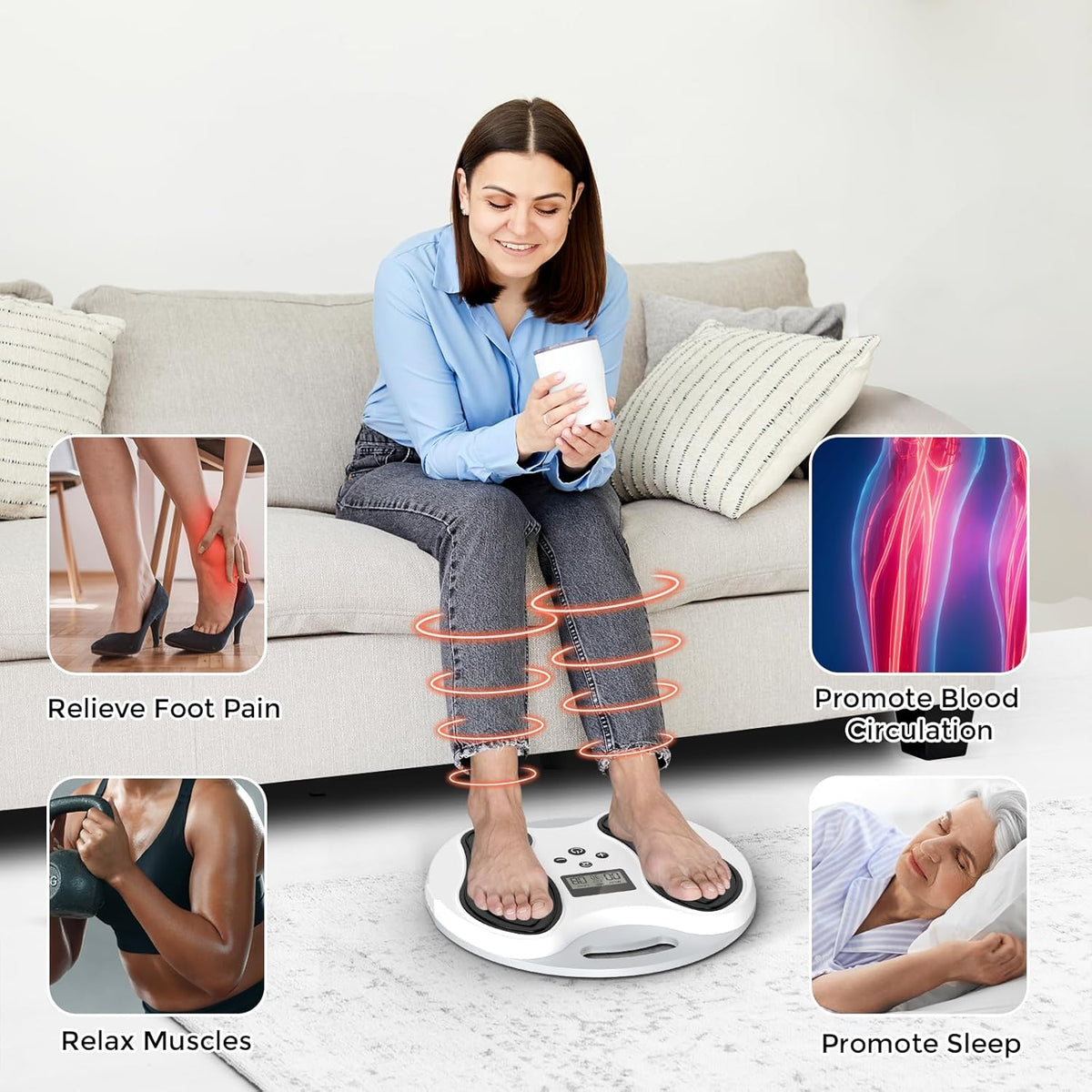 Transcutaneous Electrical Nerve Stimulator, TENS EMS Leg Foot Massager with LCD Display, Back & Shoulder Muscle Stimulation and Relief of Sore Muscles