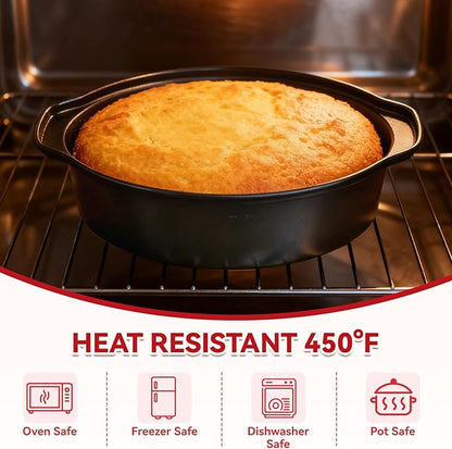 6 Inch Cake Pans - 3PCS Carbon Steel Cake Pan with 200 Parchment Papers, Round Cake Pans with Handle, Nonstick & Non-Toxic, Easy Demolding & Dishwasher Safe