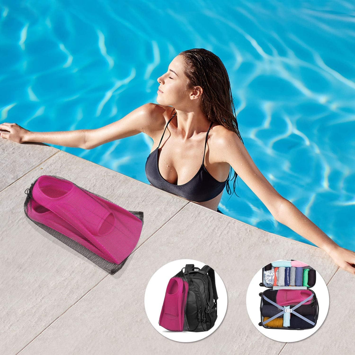 Gintenco Swim Fins, Kids Swim Training Fins for Lap Swimming, Travel Size Flippers with Mesh Bag, Silicone Swimming Fins for Kids Teens Adults Women Men
