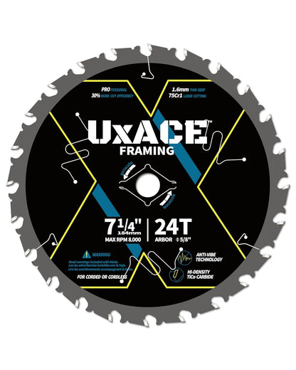 7-1/4-Inch 24-Tooth Circular Saw Blade with 5/8-Inch Arbor, Framing Wood Cutting, Carbide Tip, Thin Kerf, for Plywood, MDF, OSB, Laminated