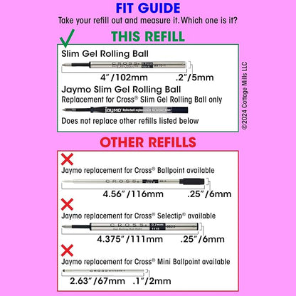 Replacement for Cross Slim 8910-1 - Gel Rolling Ball Pen Refill - 2 Black
