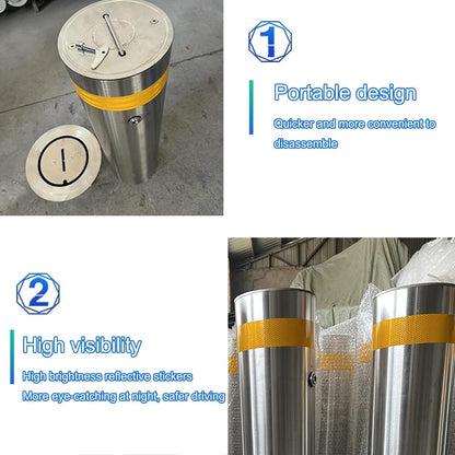 Steel Safety Bollard Post, Driveway Parking Interceptor Bollard, Crash Column Safety Warning Column, Parking Stopper for Garage, for Parking Barrier, Road Safety(Silver (2PCS))
