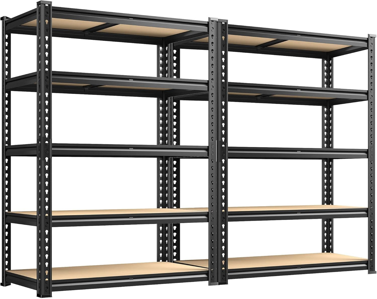 72.12" H Garage Shelving, Storage Shelves Load 2100LBS, 5-Tier Adjustable Shelving Unit with Thickened Wooden Boards for Multiple Scenarios, 72.12" H x 35.55" W x 11.85" D, Black, 2 Pack