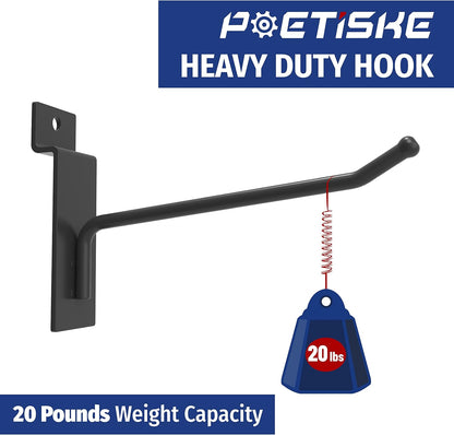 unp POETISKE Slatwall Hooks 32PC 8 Inch Slatwall Accessories Slatwall Panel Hooks Garage Organization Slat Wall Hooks Heavy Duty Pegboard Gridwall Hooks Display Hooks for Retail Black
