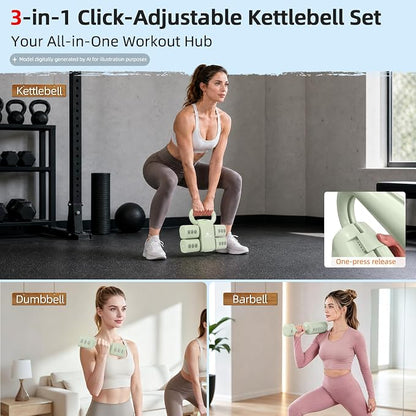 Abahub 2 in 1 Kettlebell & Dumbbell Set, Adjustable Dumbbell for Home Gym | Dumbbell with Kettlebell Converter Set of 2, Full Body Workout Kettlebell for Women