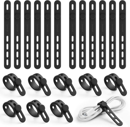 20Pack Silicone Cable Ties Cord Organizer Wrap - Lamicall Reusable Washable Wire Ties Management with Lock Buckle, Elastic Adjustable Charger Cable Strap, Electrical Cord Keeper for Travel Essentials