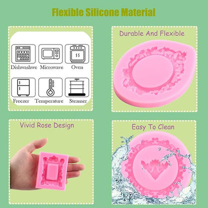 Mujiang Photo Frame Fondant Molds Picture Frames Silicone Mold Vintage Frame Molds For Cake Decorating Cupcake Topper Chocolate Candy Polymer Clay Set Of 4
