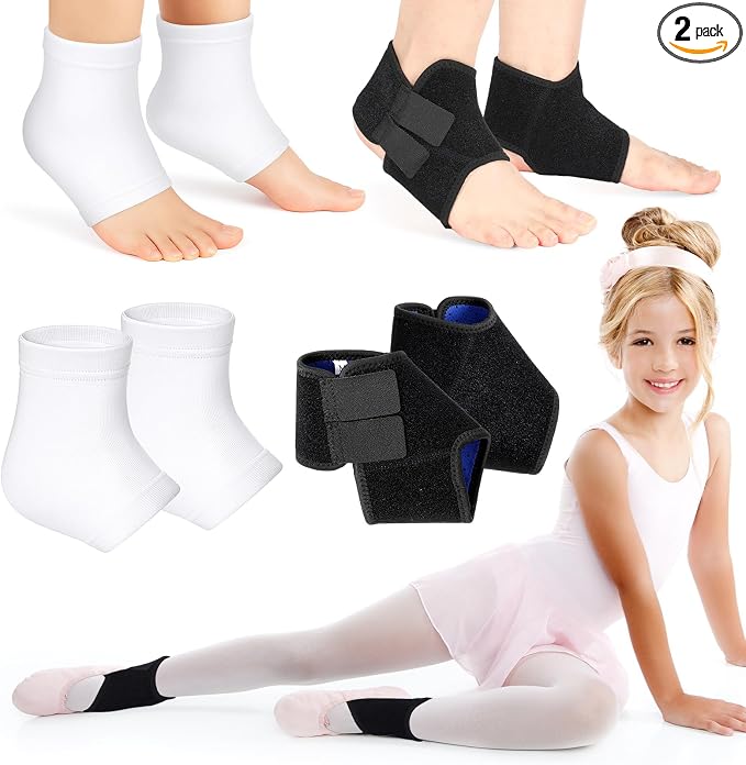 Tarpop 2 Pairs Kids Ankle Brace Set Foot Support Stabilizer Wraps Protector Guard Knitted Ankle Sleeve Sock Support Compression Socks for Injury Prevention(Black,White,Medium)