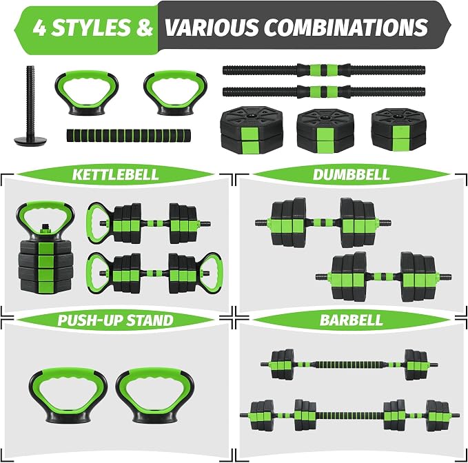 Garvee Adjustable Dumbbell Set, 44/66/88Lbs Free Weight Set with Connector, 4 in 1 Gym Set Used as Kettlebell, Dumbbell, Push up Stand, Weight Plate, Home Gym Weight Dumbbells Set, Fitness Exercises
