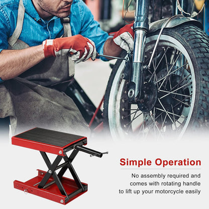 TUFFIOM 1100LBS Motorcycle Scissor Lift Jack，Height Adjustable with Rubber Top Surface & Safety Pin, Foldable Motorcycle Center Stand for Dirt Bike ATV, Red