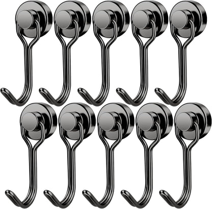 FINDMAG Magnetic Hooks, 30lbs+ Strong Magnetic Hooks Heavy Duty 2025 Criuse Ship Essentials, Black Refrigerator Magnet Hooks for Hanging, Office, Grill, Kitchen, Beach Vacation - 10 Pack