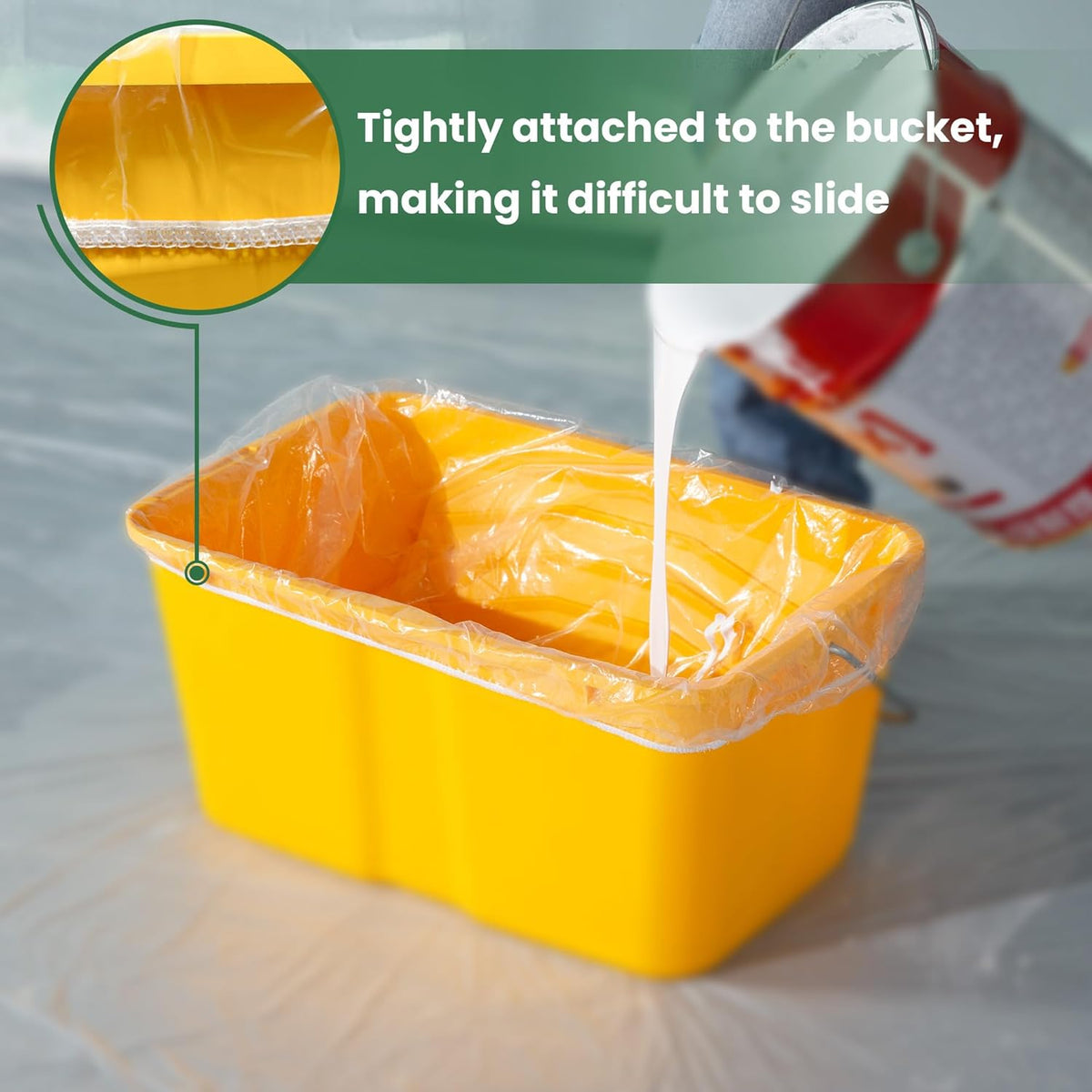 VOOMEY Paint Bucket Liner, 18-Inch Plastic Paint Bucket Liner Bag, 5pcs,Reinforced Bottom, Large Capacity Liner with Elastic Opening