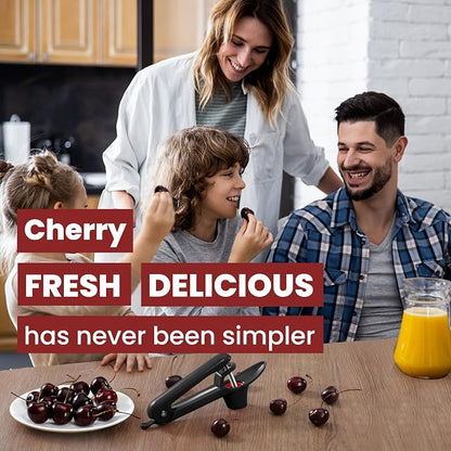 SCHVUBENR Cherry Pitter Tool - Stainless Steel Cherry Corer Pitter with Ergonomic Push Design - Easy to Use for Making Cherry Jam - Pit Cherry with Ease, Saving Time & Space with Lock Design(Black)