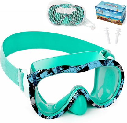 Kids Swim Goggles 180° Snorkel Diving Mask with Nose Cover, Anti-Fog Kids Swimming Goggles with Elastic Fabric Strap for Kids Boys Girls