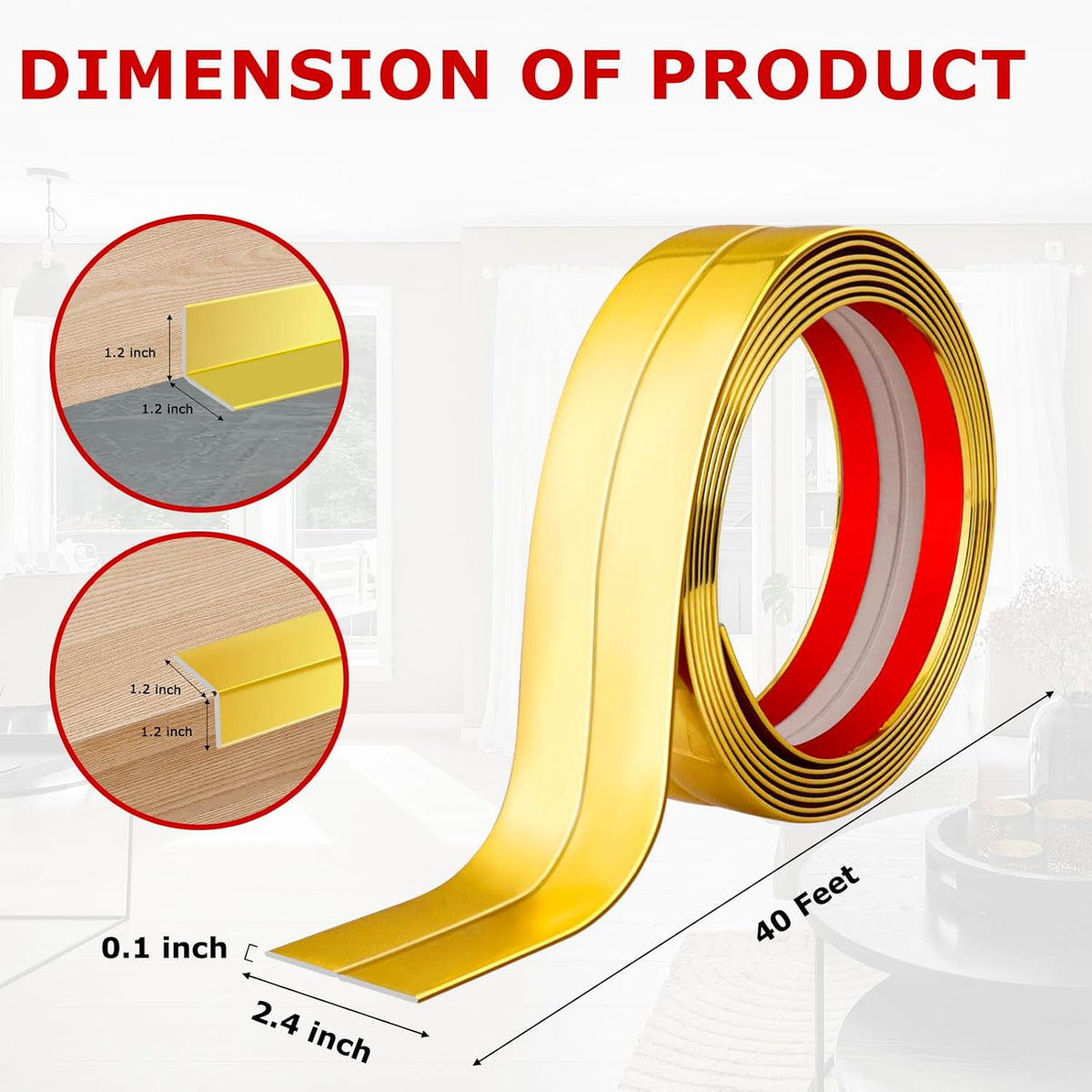 Flexible Peel and Stick Wall Trim - Corner Guards, Edge Protector, Molding Strip for Wall Edges (Gold, 2.4 in x 40 Ft)