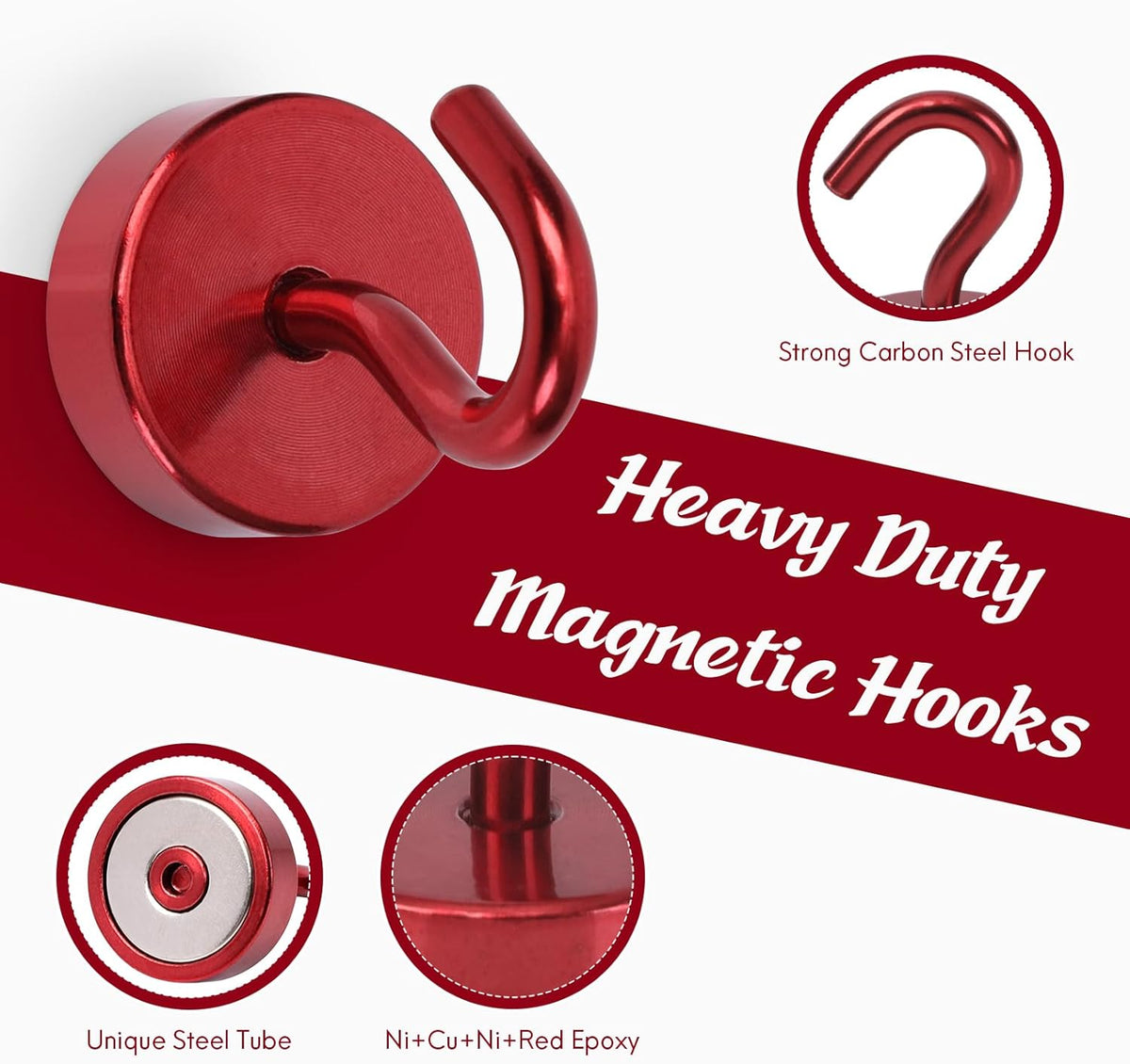 Neosmuk Magnetic Hooks, Cruise Ship Essentials, 40lb+ Heavy Duty Magnetic Hooks for Cruise Cabins, Refrigerator, Grill, Hanging, and Travel | Extra Strong Must-Haves Magnet Hook,Red,Pack of 10