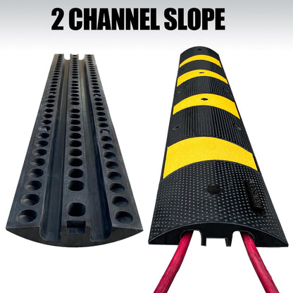 2 Channel Rubber Speed Bumps Humps, 6 Feet Long Traffic Driveway Ramp with 8 Bolts, 22000 lbs Capacity Cable Protector Ramp for Garage Gravel Roads Asphalt Concrete, 2 Packs