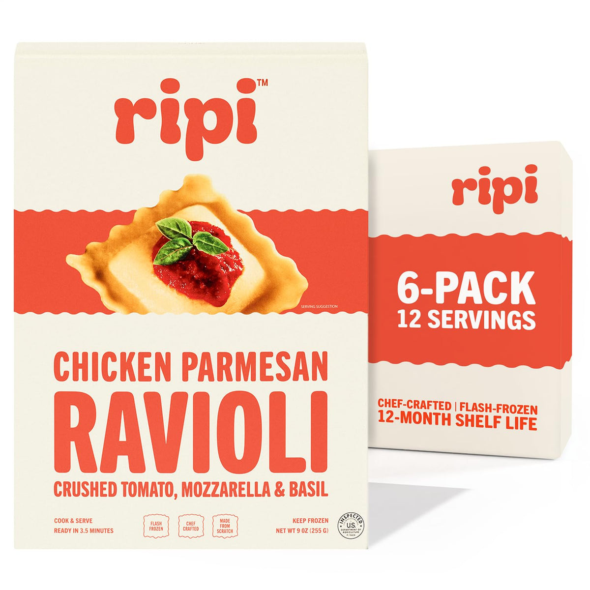 Ripi Chicken Parmesan Ravioli - Crushed Tomatoes, Mozzarella & Basil - Frozen Pasta Meal - Ready in Under 5 Minutes, 9oz packs (6 Pack, Chicken Parmesan)