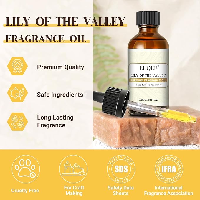 EUQEE 60ML Lily of The Valley Fragrance Oil Premium Essential Oil with Glass Dropper for Diffuser, Soap Candle Making - 2.02 Fl oz
